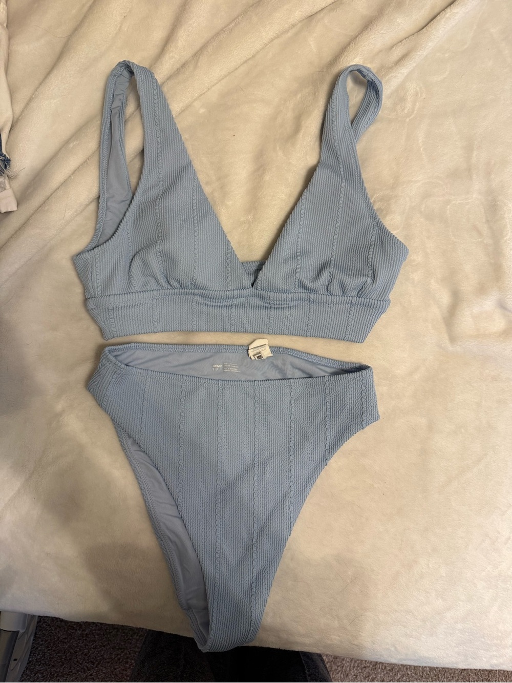 aerie Pale Blue Ribbed High-Cut Cheeky Bikini set